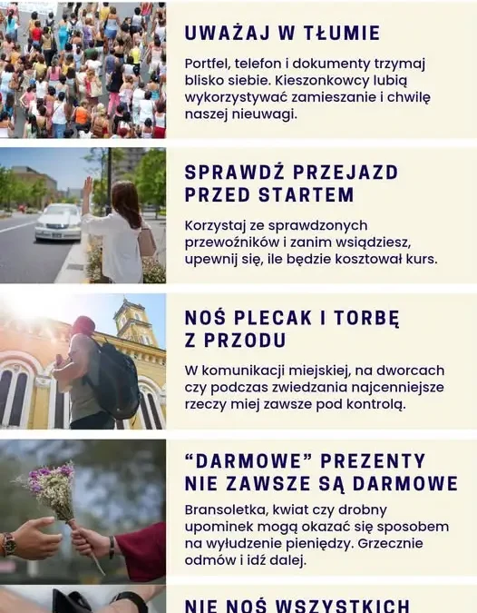 Bezpieczne podróże w końcówce wakacji – policja radzi, jak uniknąć kradzieży