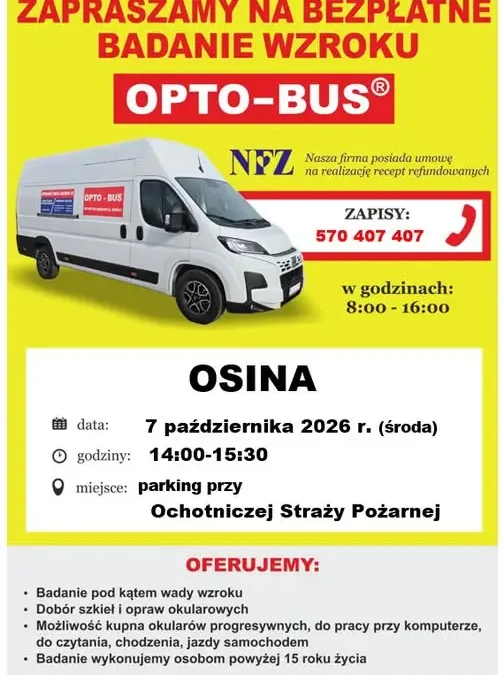 Bezpłatne badanie wzroku w Osinie – OPTO-BUS już 7 października