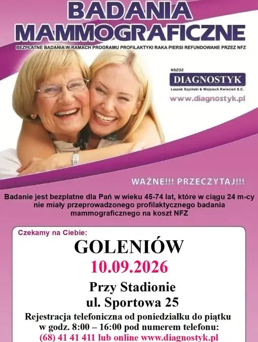 Bezpłatna mammografia w Goleniowie – zapisz się już 10 września