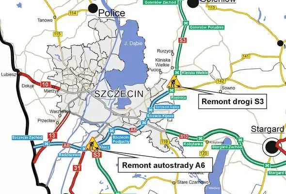 Remonty na A6 i S3 w rejonie Gminy Goleniów – utrudnienia dla kierowców