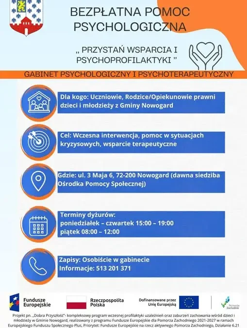 Nowogard stawia na profilaktykę. Bezpłatna pomoc psychologiczna dla dzieci i młodzieży